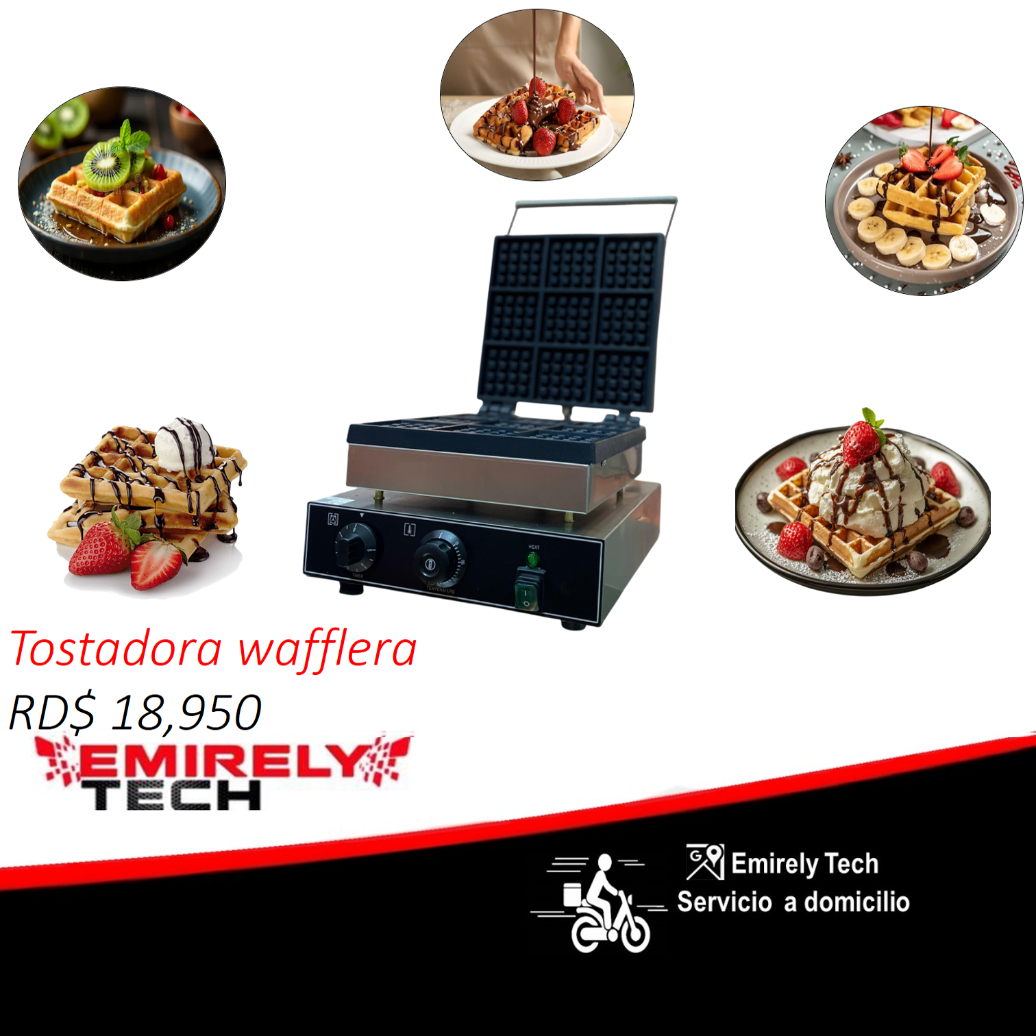 equipos profesionales - wafflera tostadora de waffles gofres 9 unidades
