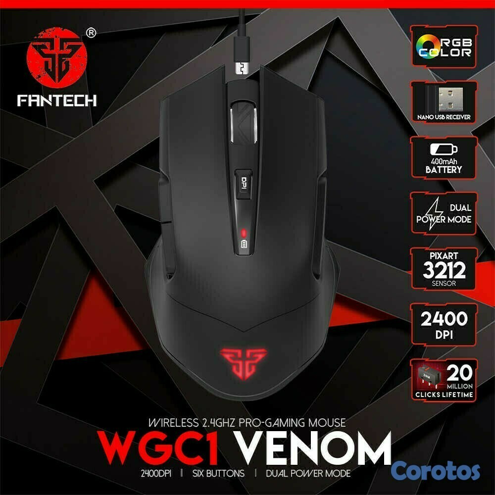 computadoras y laptops - MOUSE Fantech GAMING INALAMBRICO, RECARGABLE  1