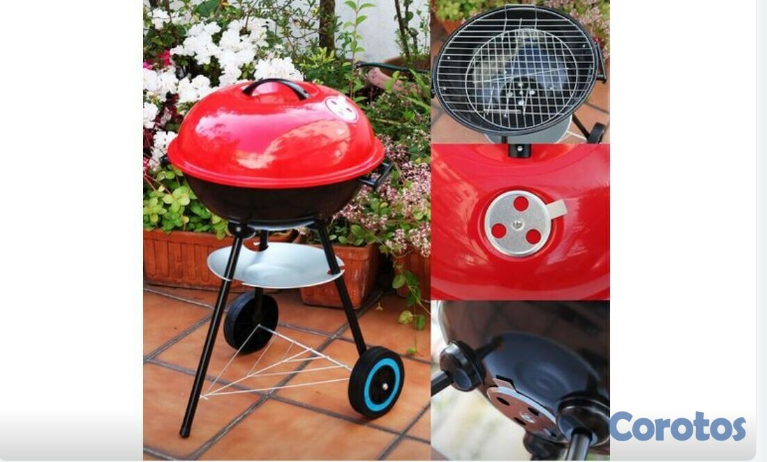 herramientas, jardines y exterior - Parrilla BBQ de carbon facil de transporte con ruedas 2