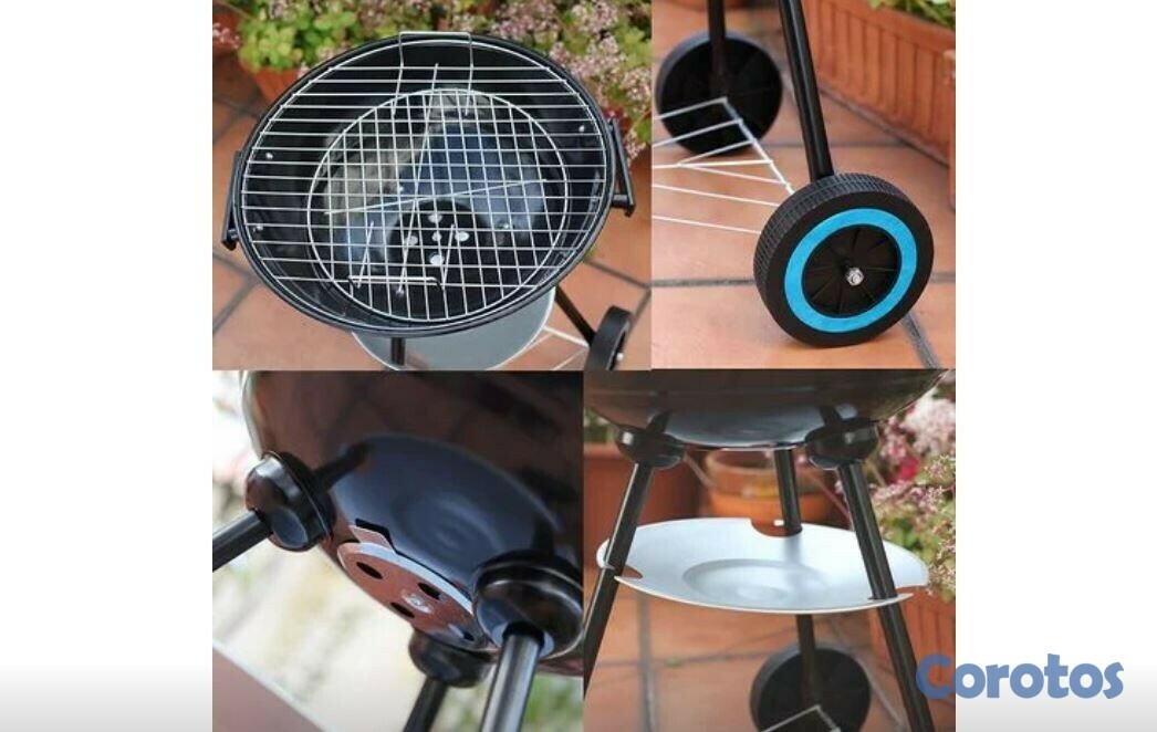 herramientas, jardines y exterior - Parrilla BBQ de carbon facil de transporte con ruedas 3