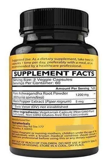 Salud y Equipamiento Médico - Polvo Orgánico De La Raíz De Ashwagandha 1200mg 120 Caps 2