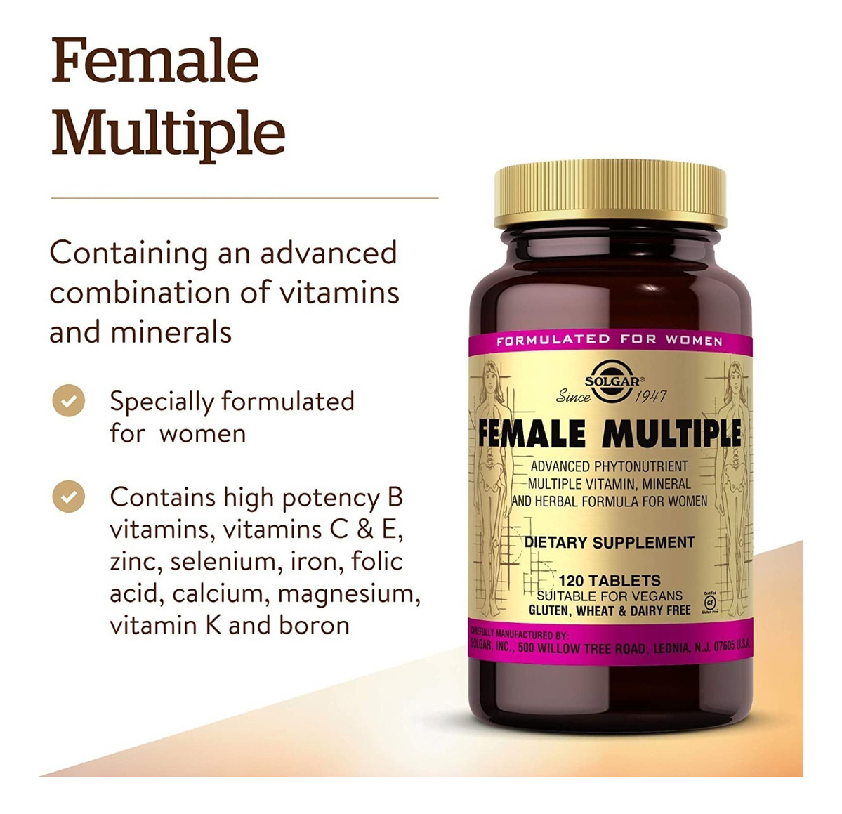 Salud y Equipamiento Médico - Multivitaminas Mujeres Solgar Female Multiple 120 Tab 2