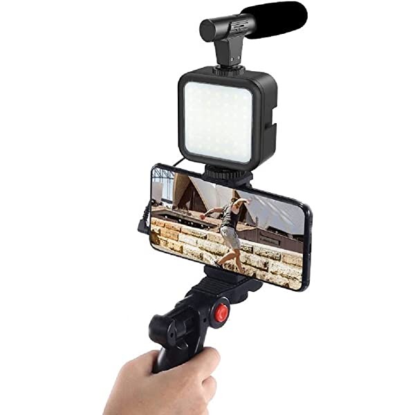 accesorios para electronica - Soporte para CELULAR con Micrófono y 3 luces led kit vlog vlogger video making 1