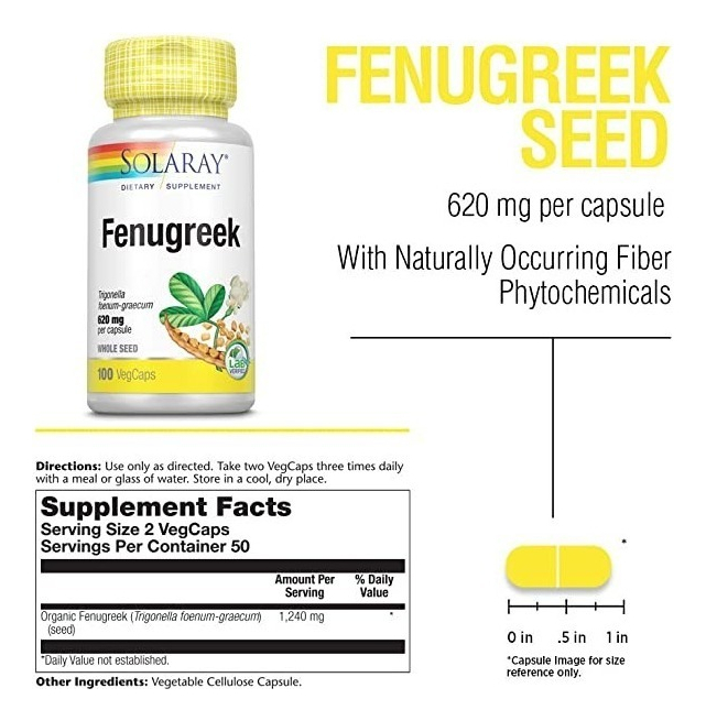 Salud y Equipamiento Médico - Fenogreco 620mg 100cps Solaray 1