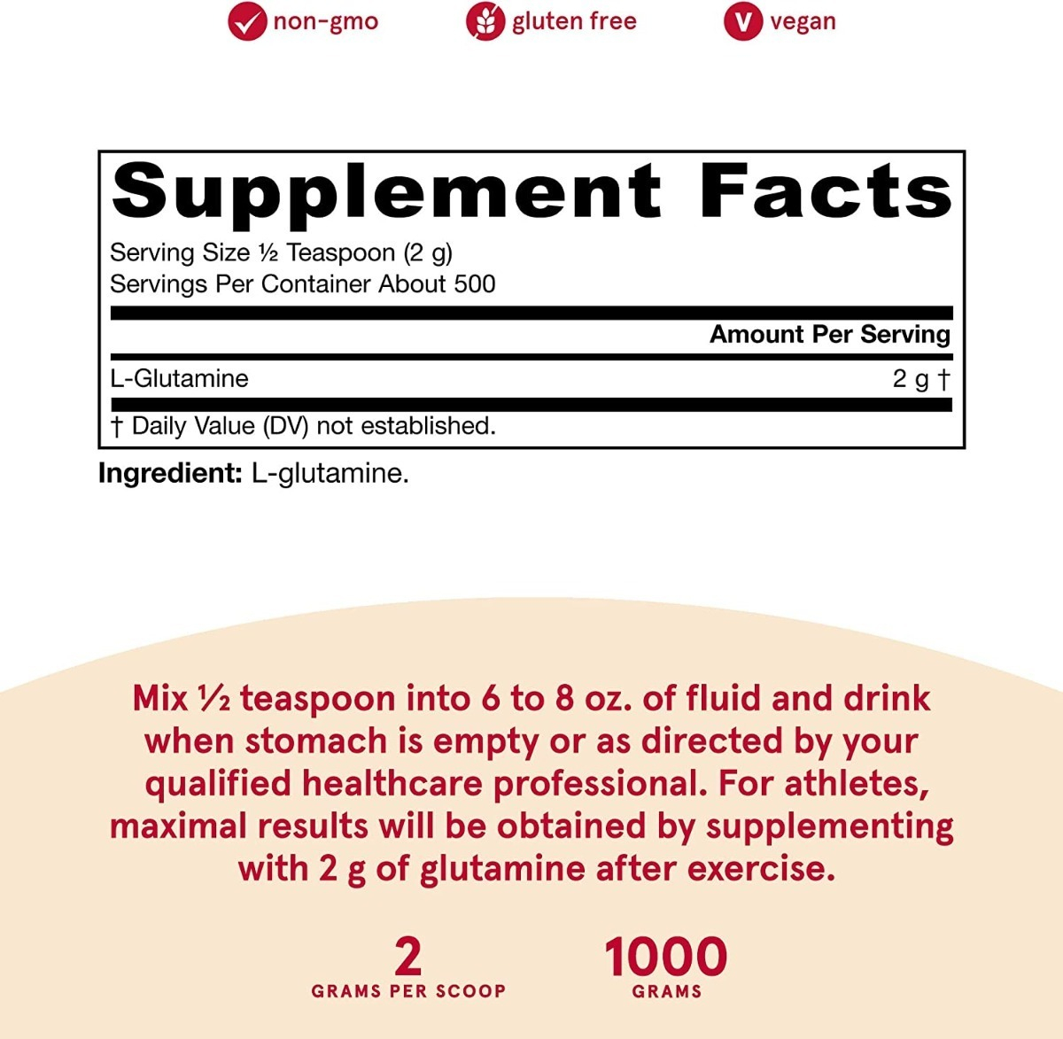 Salud y Equipamiento Médico - L-glutamina 1000 Gr Jarrow Form 1