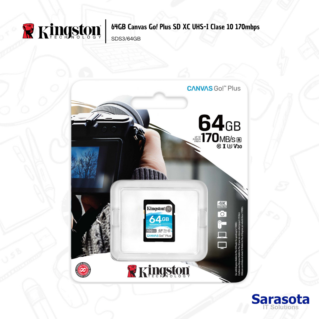 accesorios para electronica - Kingston 64GB Canvas Go! Plus SD 170mbps 4