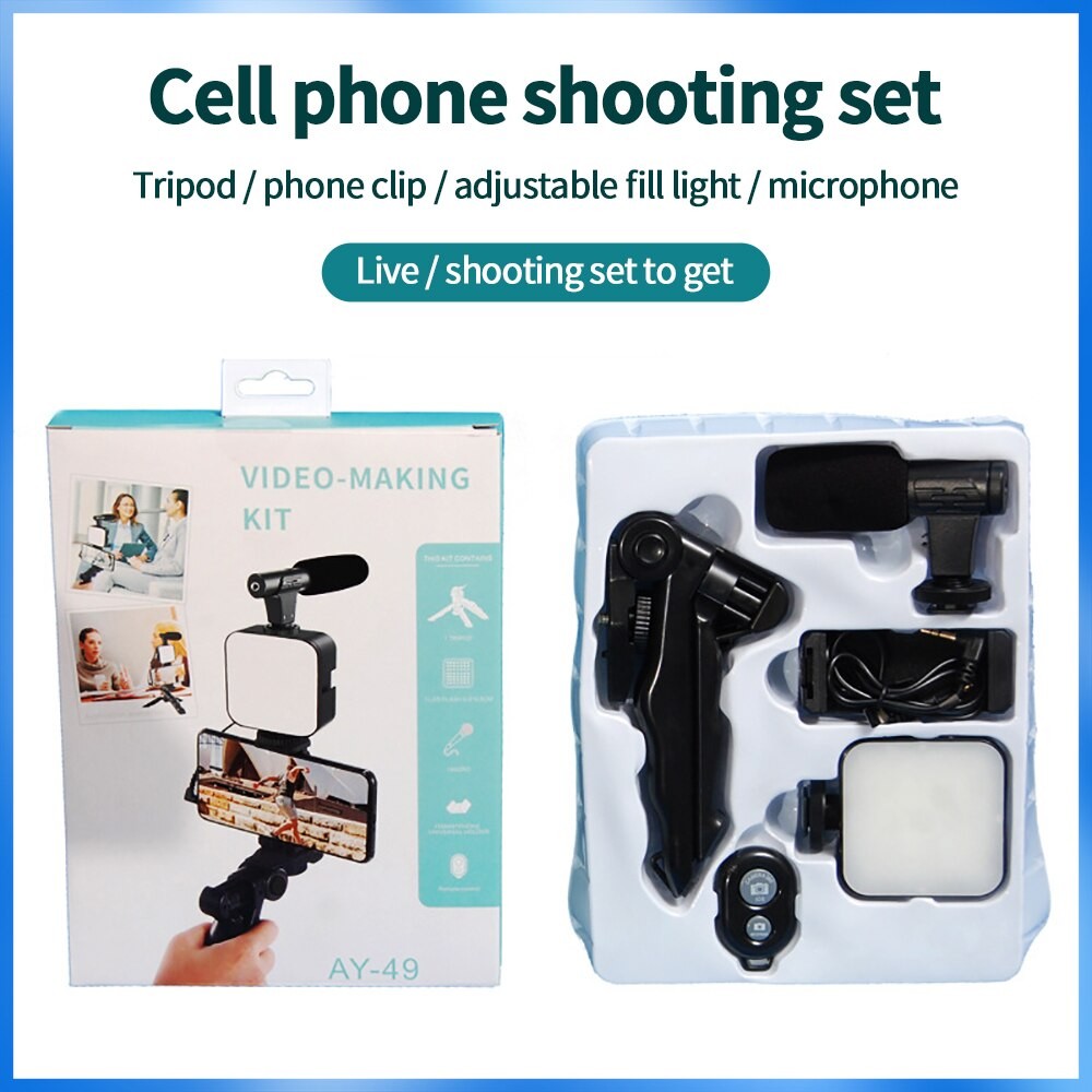 accesorios para electronica - Soporte para CELULAR con Micrófono y 3 luces led kit vlog vlogger video making 3