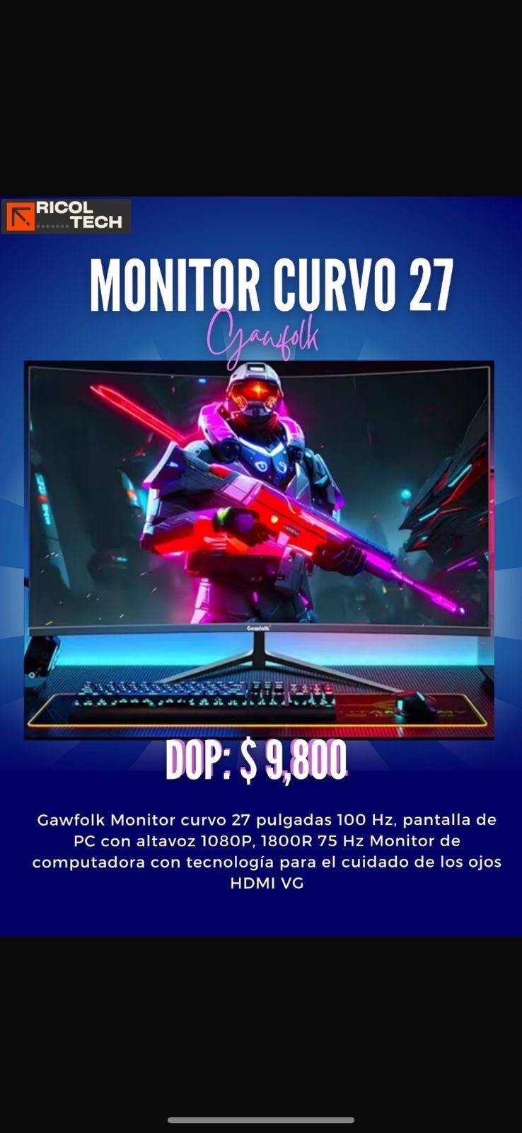 computadoras y laptops - Monitor curvo de 27 pulgadas 