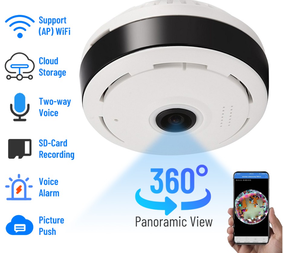 camaras y audio - Cámara De Seguridad Wii 1080p 360 Grados Panorámica Fish Eye 0