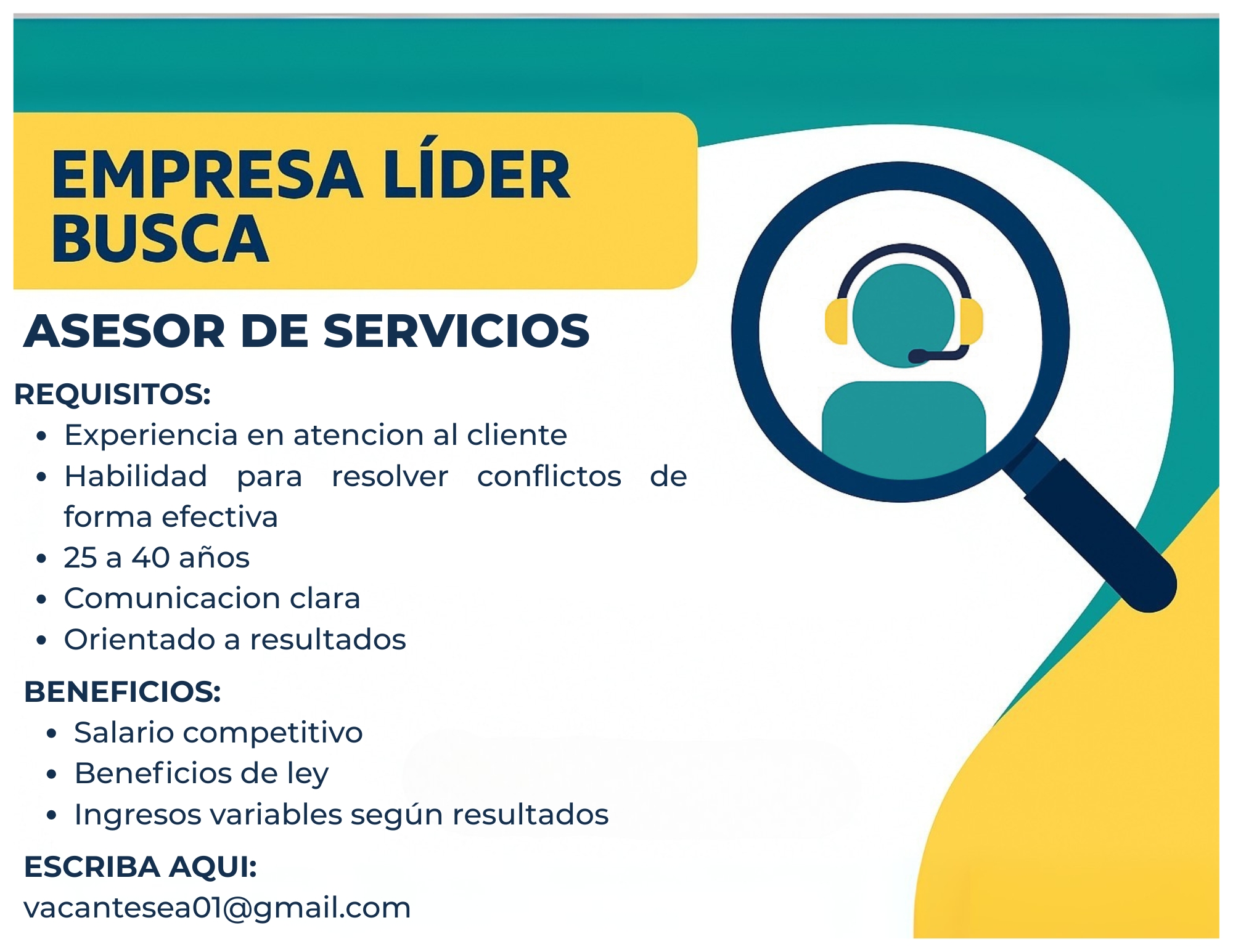 empleos disponibles - Vacante Disponible: Asesor de Servicios 0