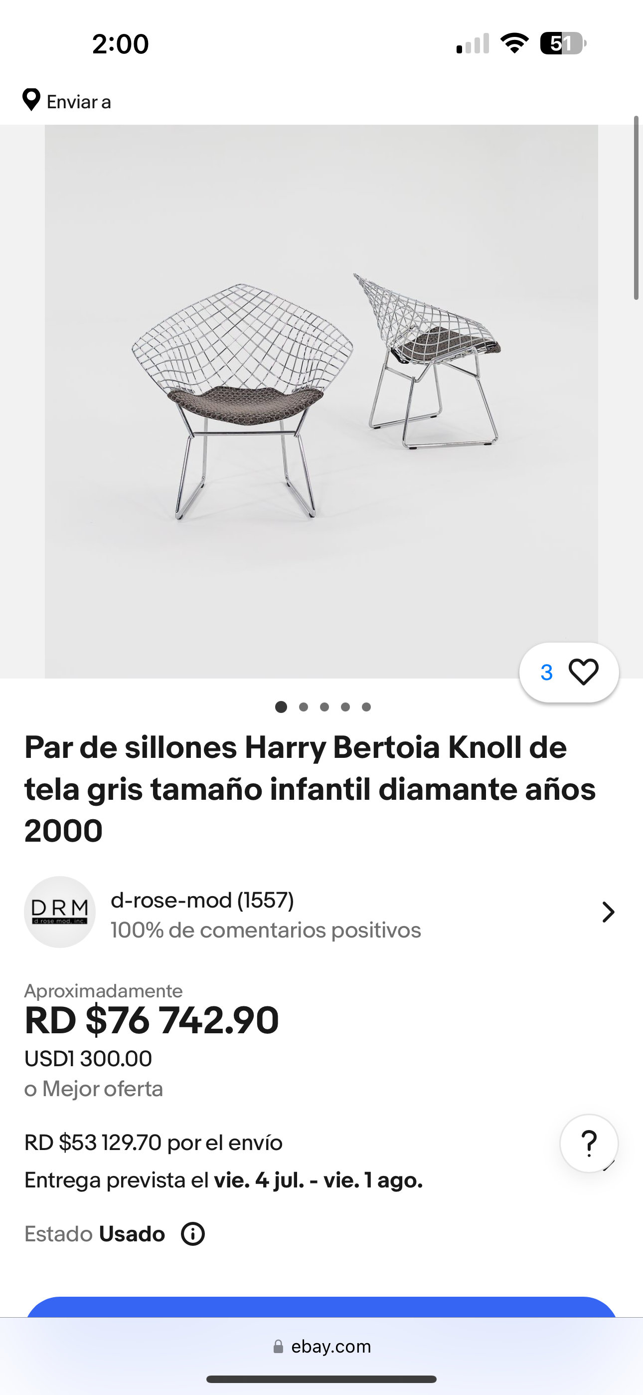 decoración y accesorios - Silla de salón Harry Bertoia diseño diamante Knoll hebilla marco cromado.  2