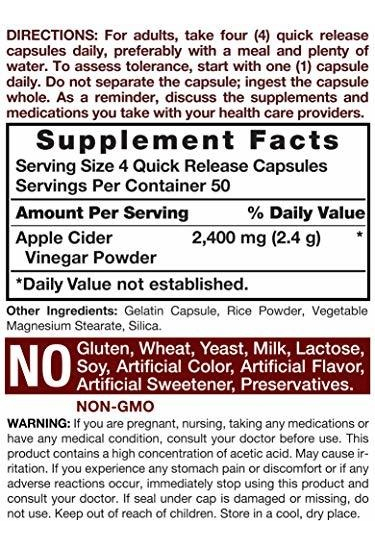 Salud y Equipamiento Médico - Capsulas De Vinagre De Sidra De Manzana | 2400mg | 200 Pastillas 2