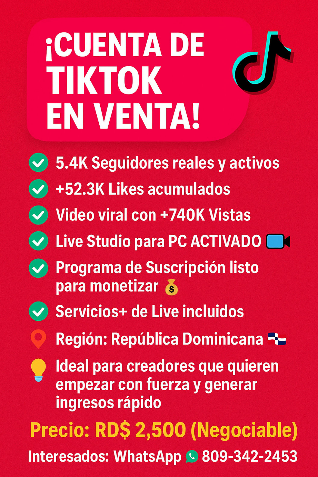 otros electronicos - Cuenta de TikTok Lista para Monetizar Con Lives 🔥😎 2