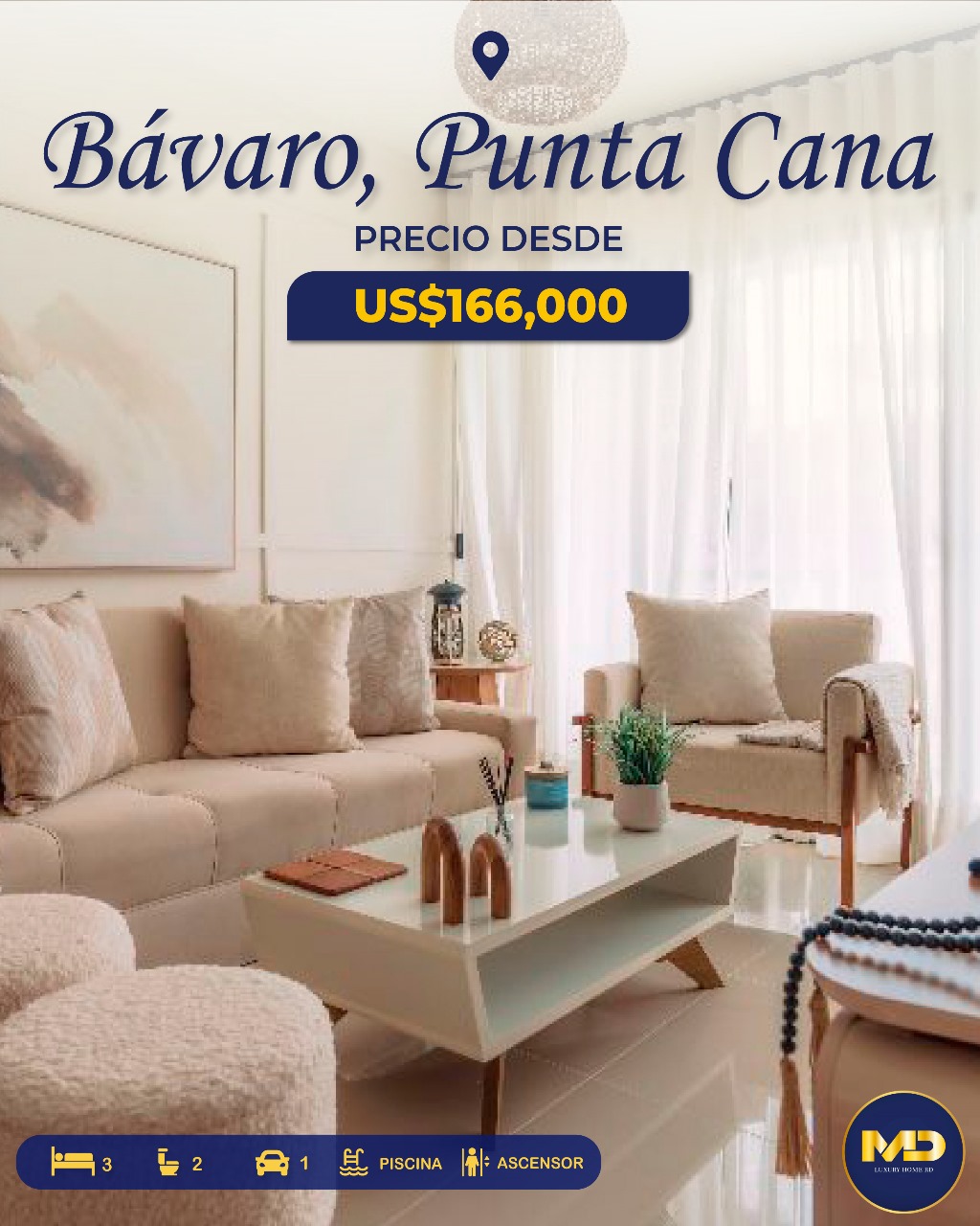 apartamentos - Bávaro Punta Cana, Apartamentos nuevos 3 hab, patio y piscina desde USD$166,000 0