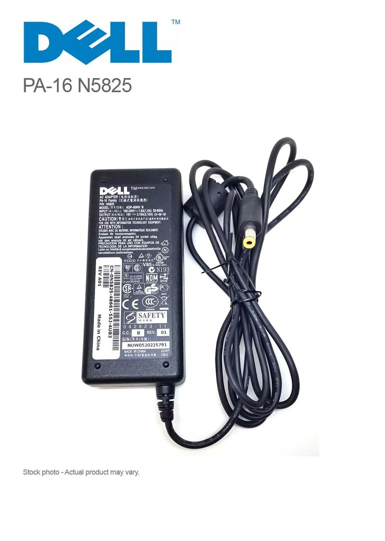 computadoras y laptops - CARGADOR FUENTE PARA LAPTOP DELL, AC, 65W, 19.5V PUNTA FINA