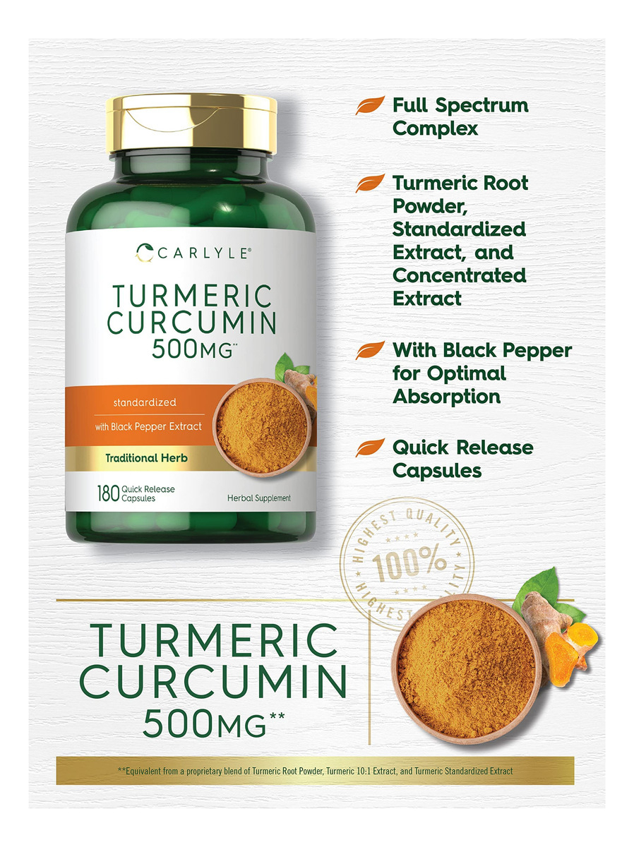 Salud y Equipamiento Médico - Carlyle Curcuma Curcumina Con Bioperine | 500 Mg | 180 Capsulas 2
