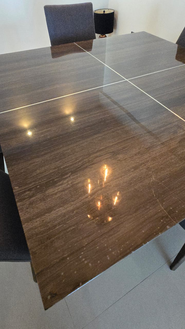 muebles y colchones - Mesa de comedor en piedra y acero  1