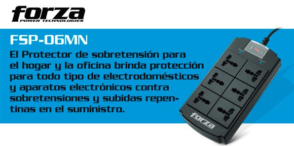 computadoras y laptops - PROTECTOR REGLETA FORZA - 5 SALIDAS - CON SUPRESOR DE PICO - 1250 JOULES - 120-2 1