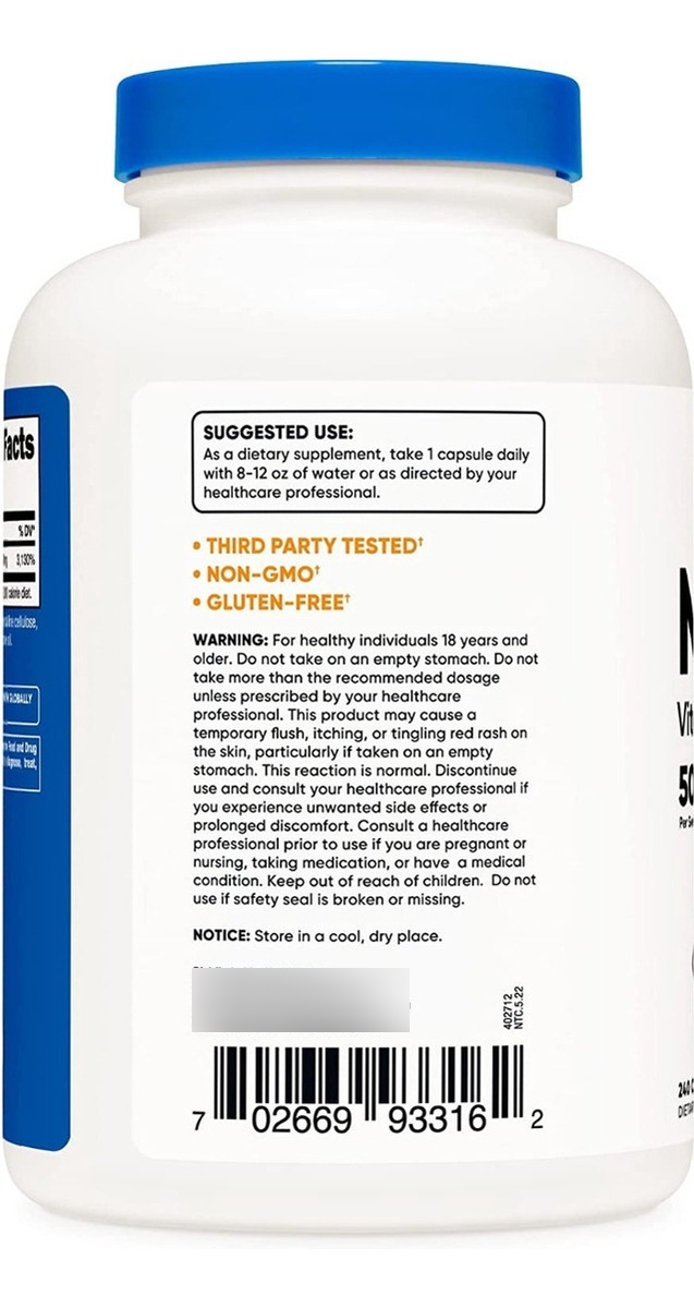 Salud y Equipamiento Médico - Suplemento Niacina Nutricost B3 1