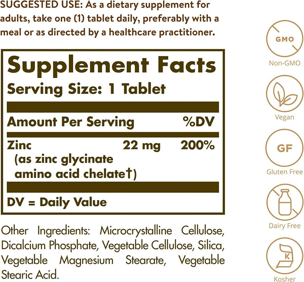 Salud y Equipamiento Médico - Zinc 22 Mg 100 Tabletas Solgar - U - Unidad A $1459 1
