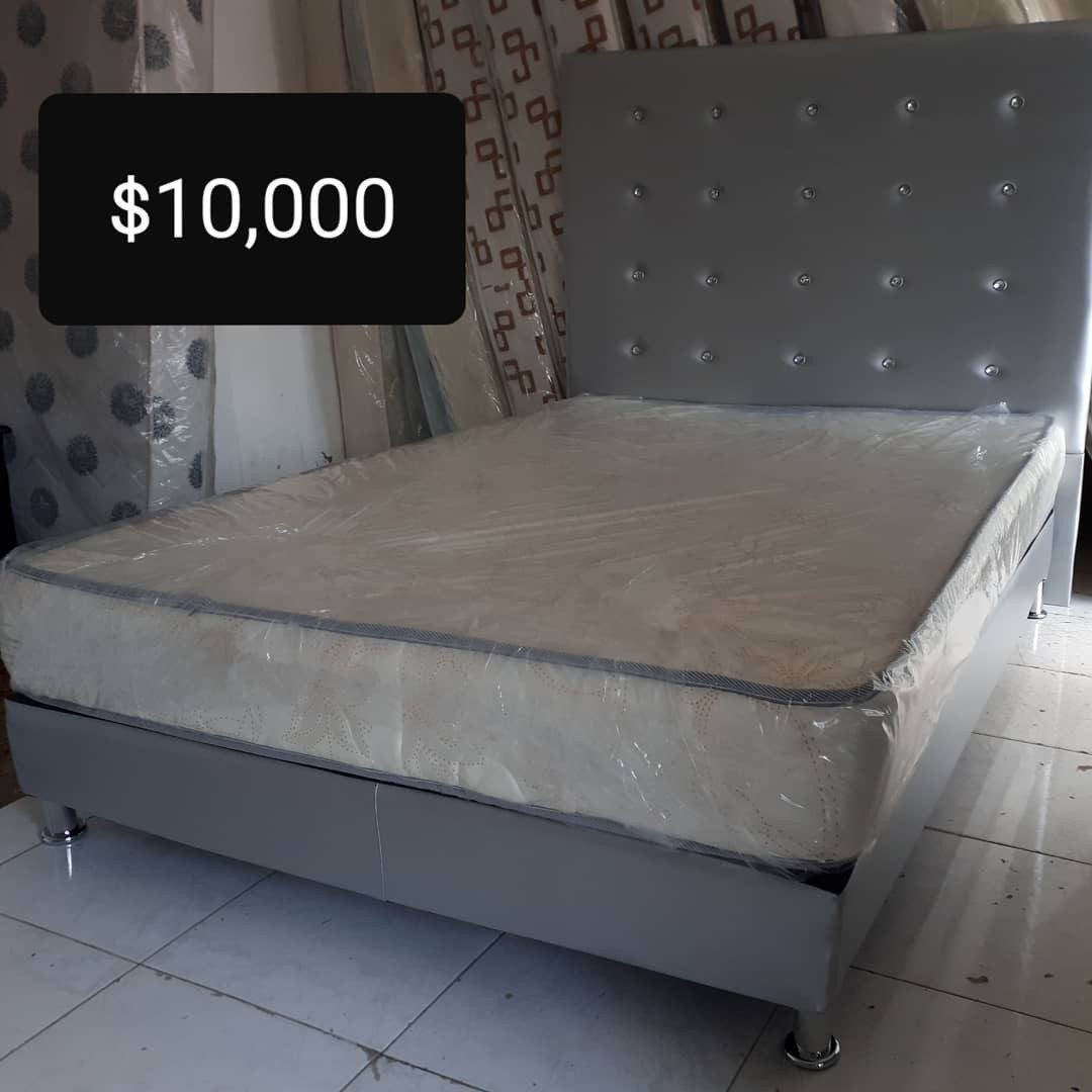 muebles y colchones - Cama Full 54 Tapizada Nueva Negro Blanco y Gris  2