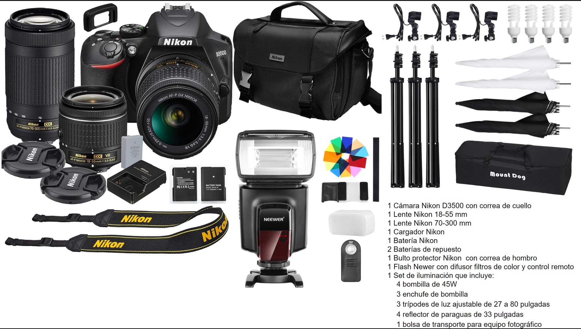 camaras y audio - Camara Nikon D3500 con equipamiento, Excelentes condiciones!! 0
