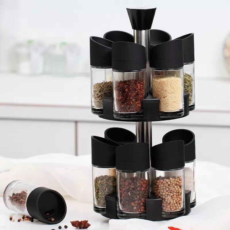 cocina - Especiero 12 piezas Botellas giratorias 360 grados Set de acero inoxidable 2