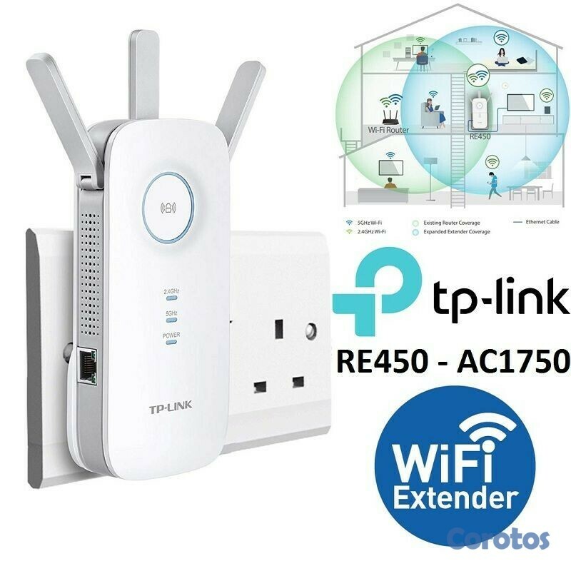 otros electronicos - REPETIDOR TP-LINK RE450, 2.4GHZ/450MBPS, 5GHZ/1300MBPS, 1 PUERTO GIGABIT LAN, 80 1