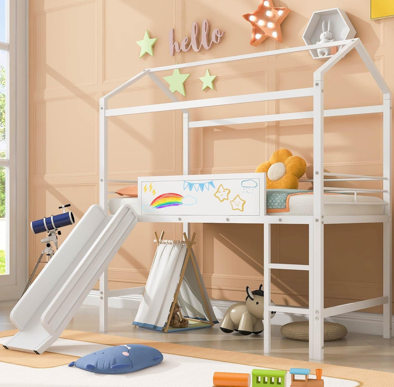 muebles - Cama para niño, tamaño twin. Con tobogán. completa en metal. no incluye colchón  3