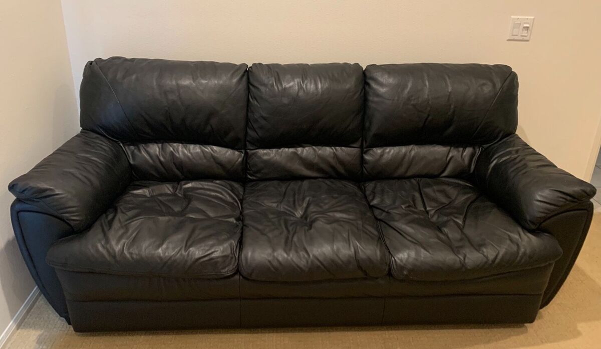 muebles y colchones - Sofá de Cuero Negro de Tres 0