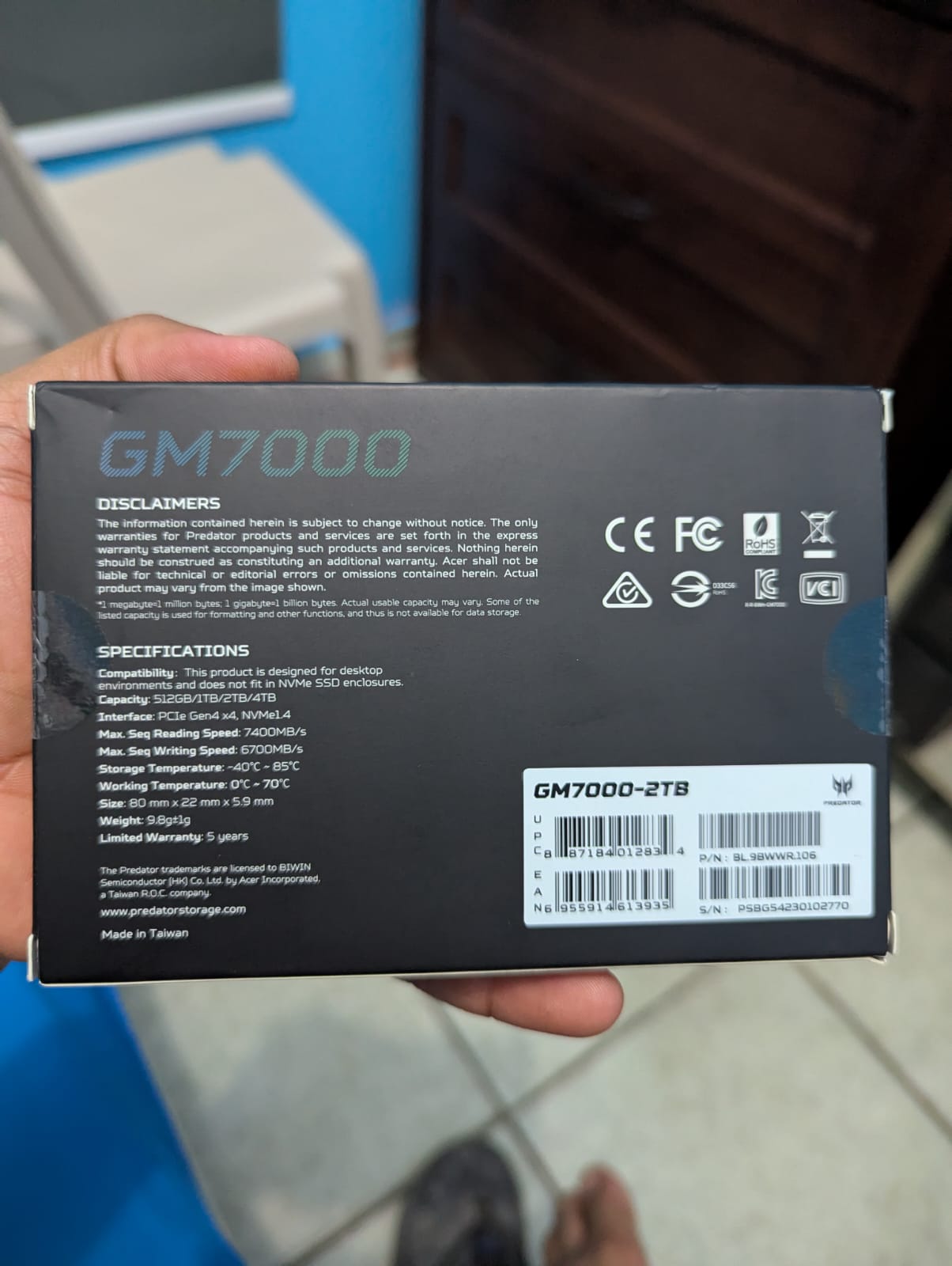 computadoras y laptops - Acer Predator GM7000 SSD 2TB M.2 SSD 2280 NVM 1