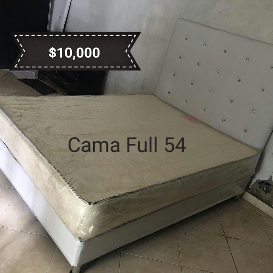 muebles y colchones - Cama Full 54 Tapizada Nueva Negro Blanco y Gris  1
