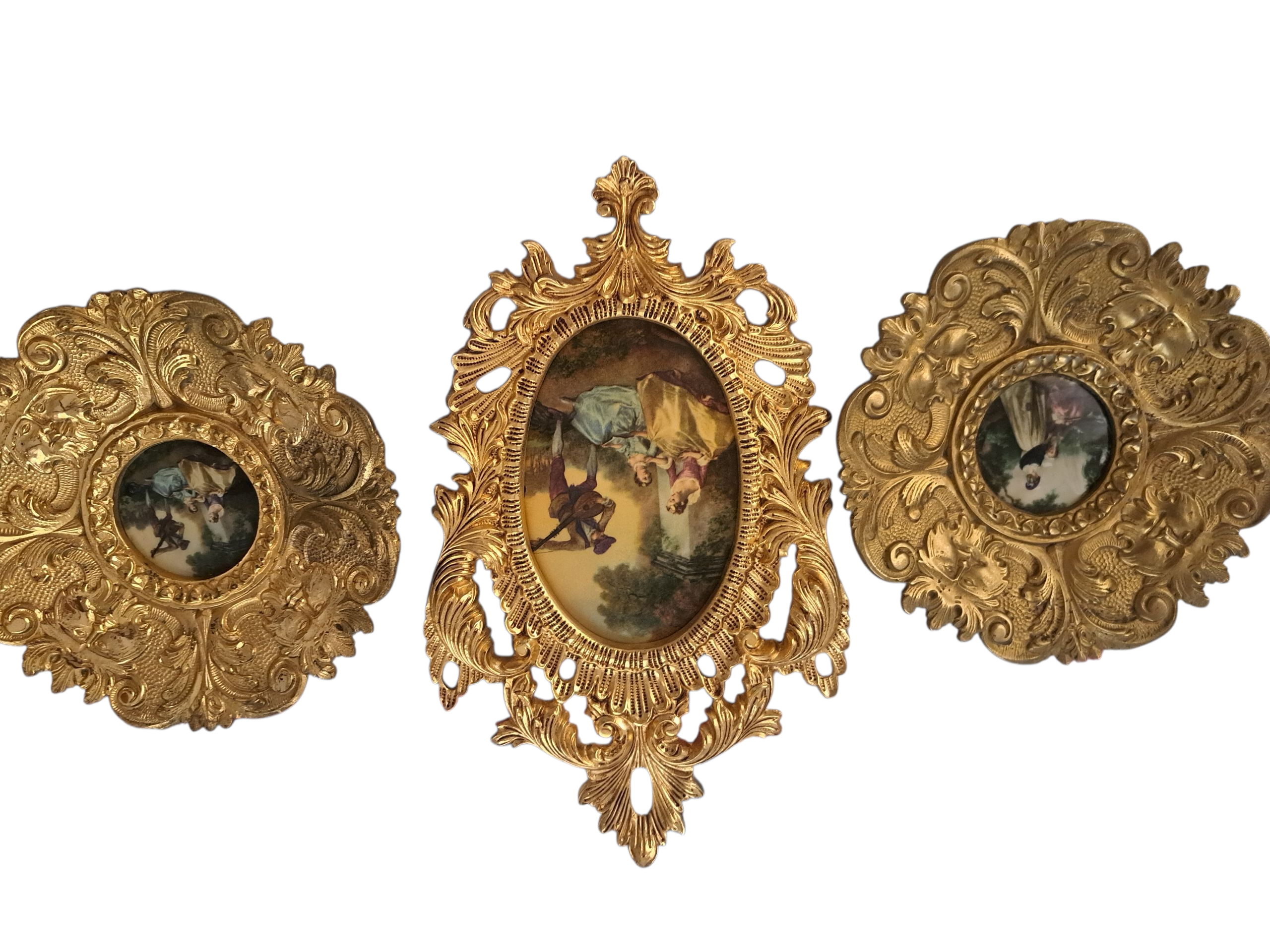 arte y antigüedades - 3 MEDALLONES O PLATO DE PARED DE BRONCE Y PORCELAN 0