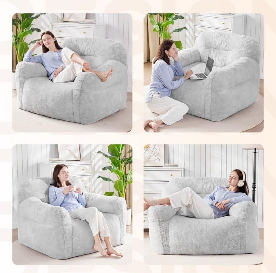 muebles y colchones - Sillón Puff Gigante gris claro (comprimido) 9
