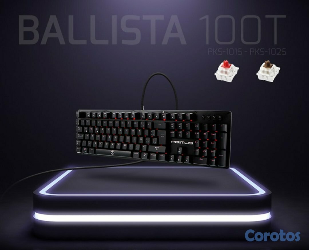 computadoras y laptops - TECLADO PRIMUS GAMING, USB, CON ILUMINACION ROJA (PKS-101S)