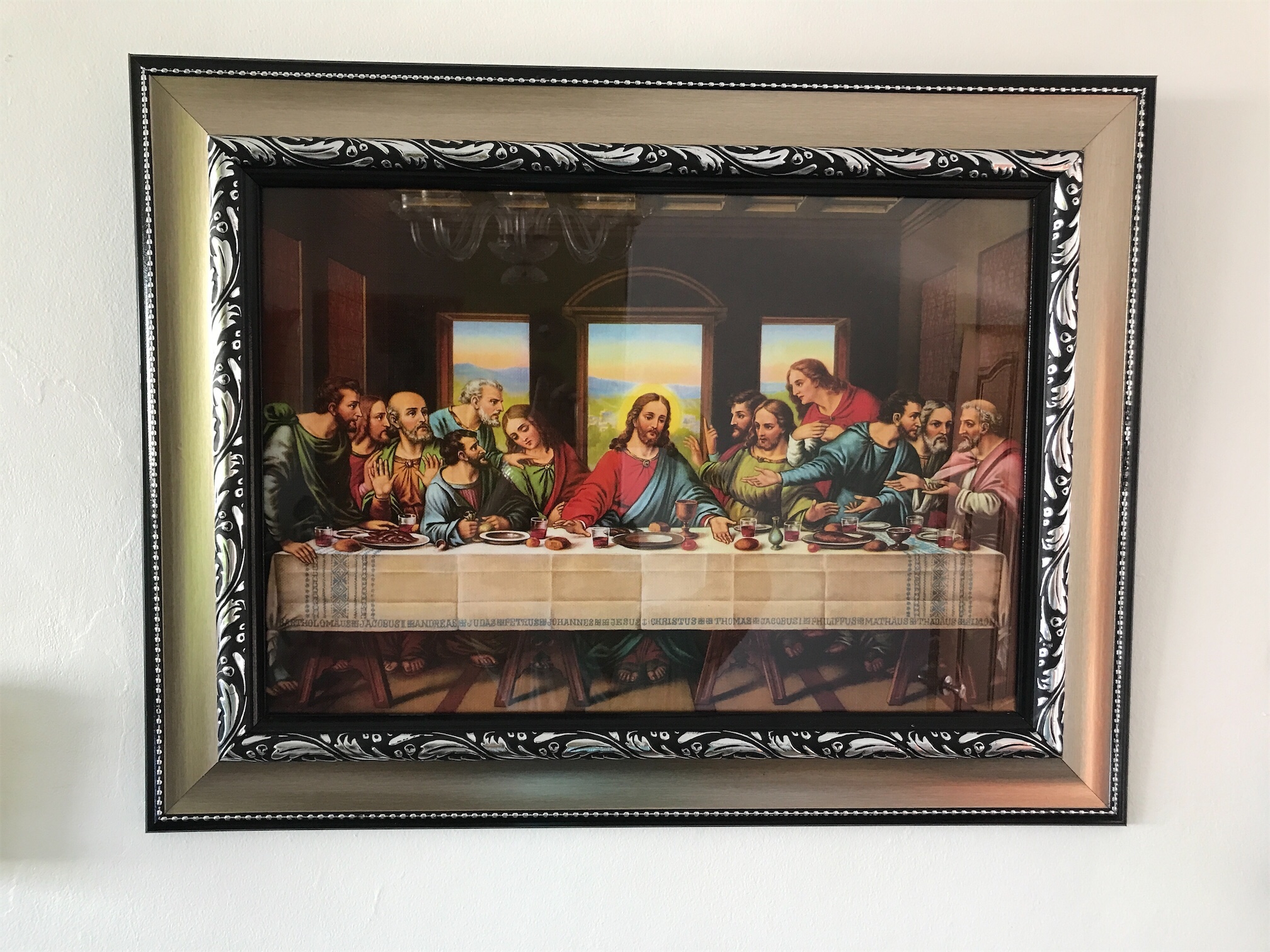 arte y antigüedades - Santa cena marco plateado