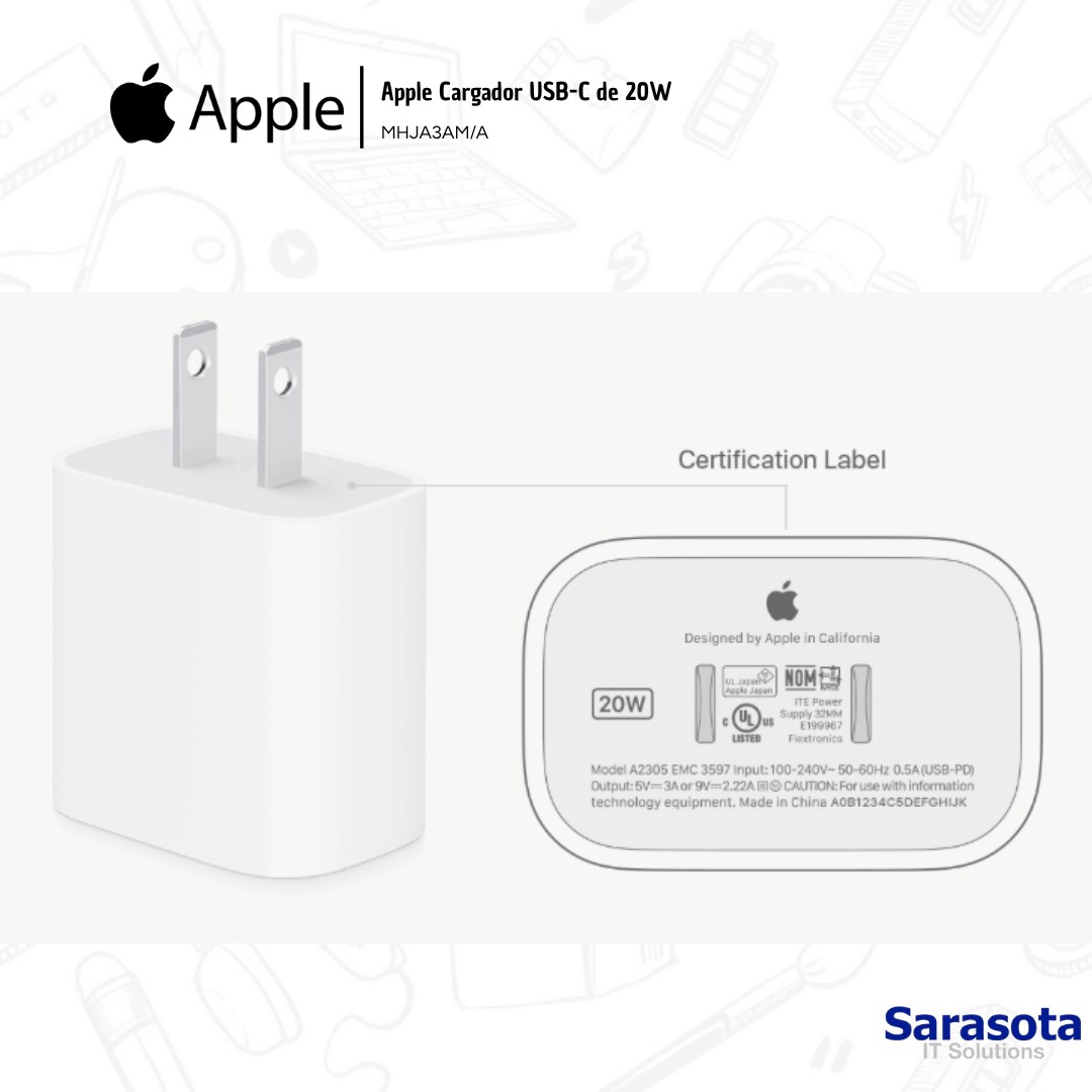 accesorios para electronica - Cargador 20W USB-C Apple MHJA3AM/A 2