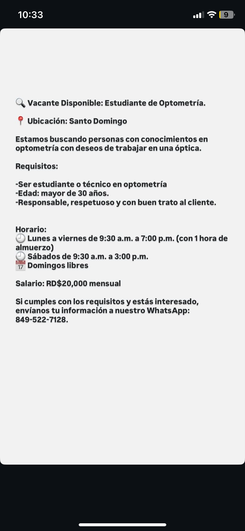 empleos disponibles - Estudiante de optometría 1