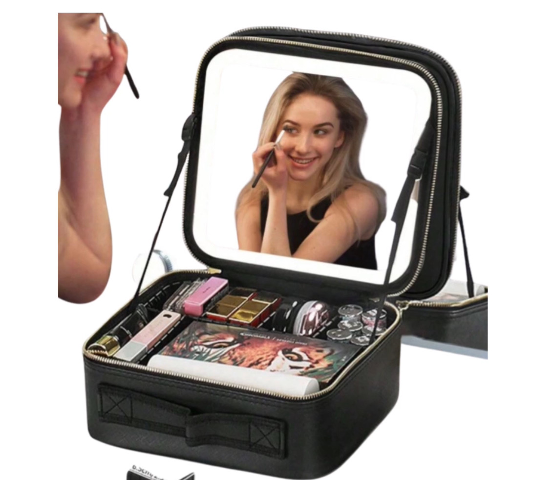 salud y belleza - Organizador de cosméticos portátil, espejo y luz led.