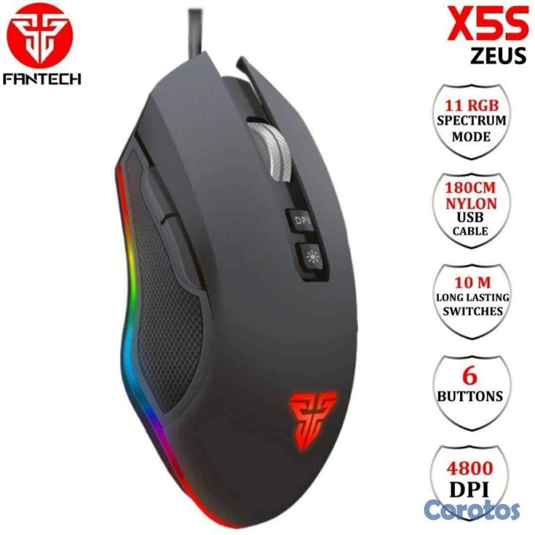 computadoras y laptops - MOUSE USB Fantech GAMIN (Mod.X5S) Macro Programable Negro PARA JUGADORES DE VERD 2