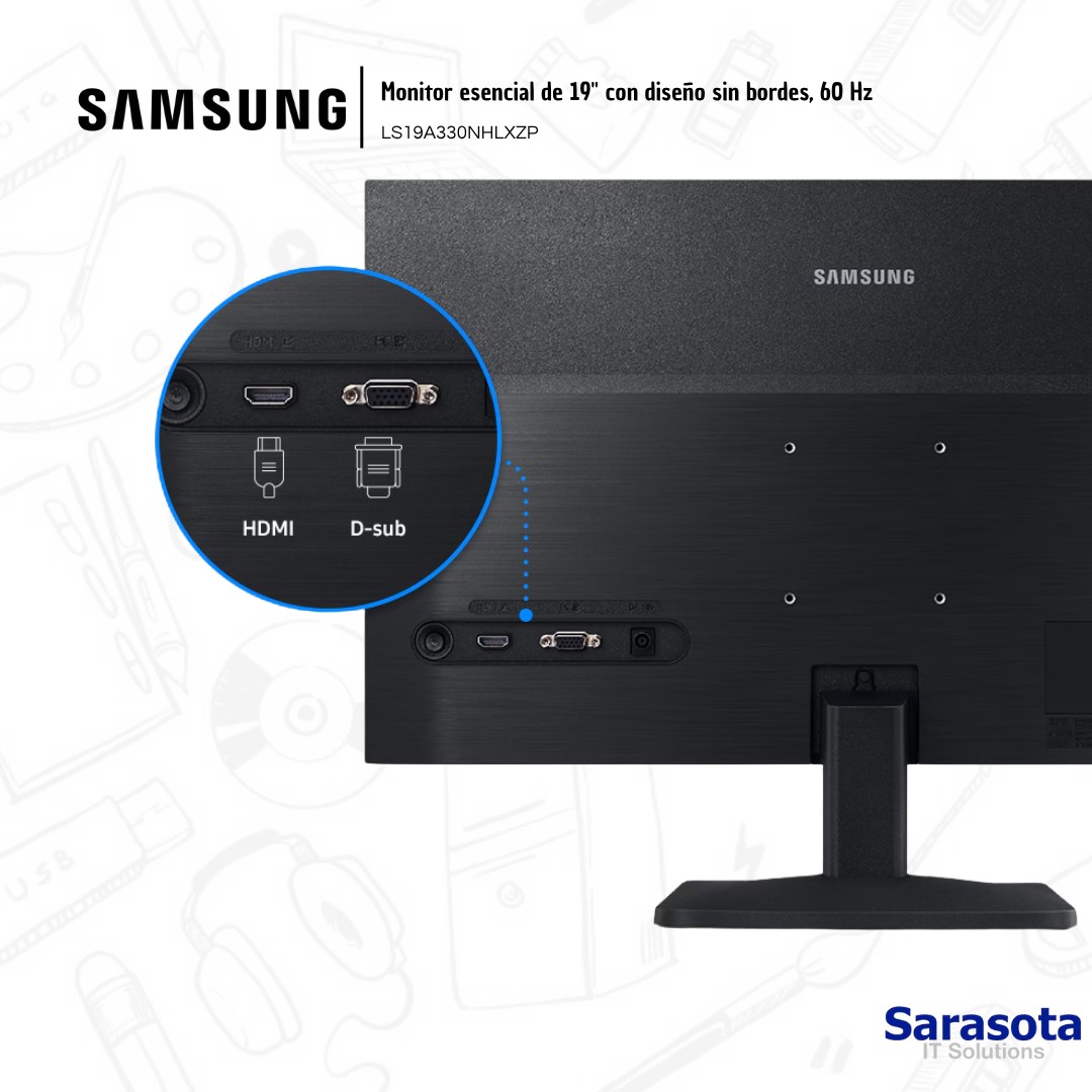 computadoras y laptops - Monitor Samsung 19 plano led modelo S33A 2