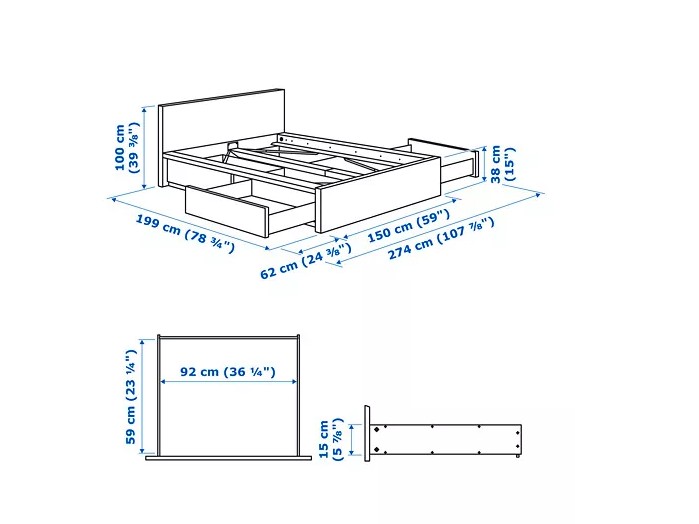 muebles y colchones - Cama malm 54' y 4 gavetas color roble + estante flotante GRATIS (NEGOCIABLE) 9
