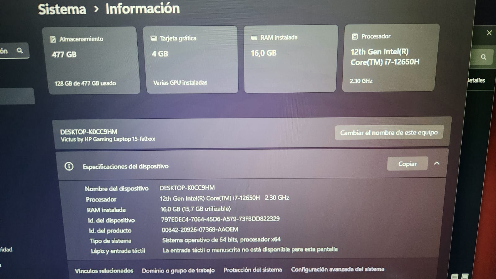 computadoras y laptops - LAPTOP HP VICTUS 3050TI 16GB RAM GTA 5 5