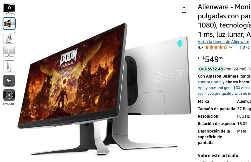 tv - Alienware - Monitor de juego de 240 Hz, de 27 pulg 1