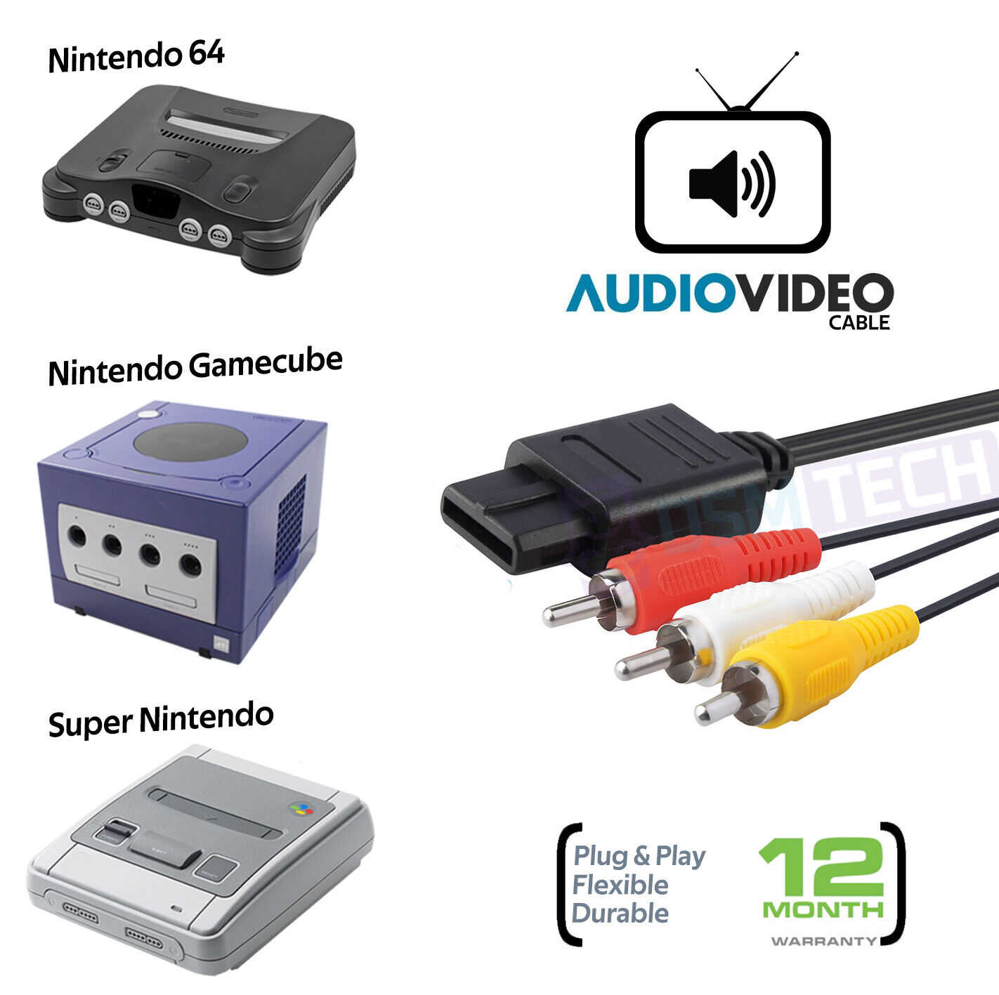 consolas y videojuegos - CABLE RCA PARA NINTENDO 64,SUPER,GAME CUBE