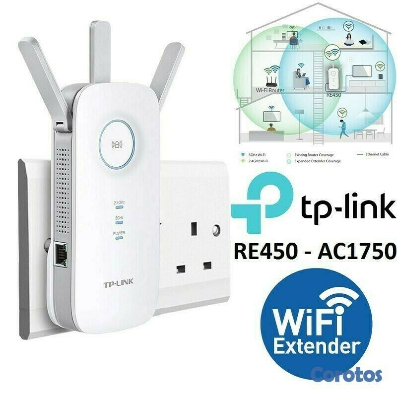 otros electronicos - REPETIDOR TP-LINK RE450, 2.4GHZ/450MBPS, 5GHZ/1300MBPS, 1 PUERTO GIGABIT LAN, 80 1