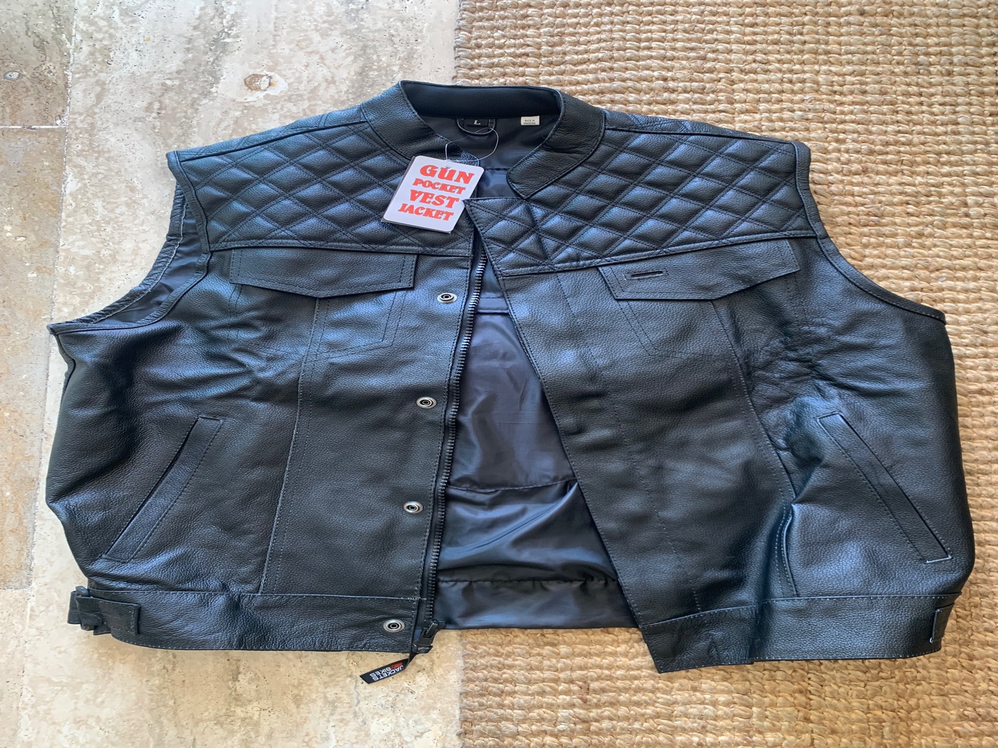 ropa para hombre - Chaleco de cuero de alta calidad para motociclista con protección en la espalda. 0