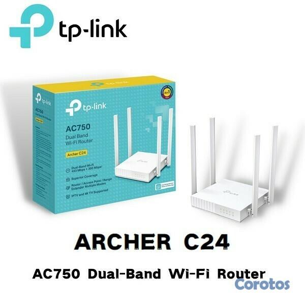 computadoras y laptops - Router TP-LINK  Wi-Fi de doble banda AC750, Archer  C24 
Wi-Fi de alta velocidad 1