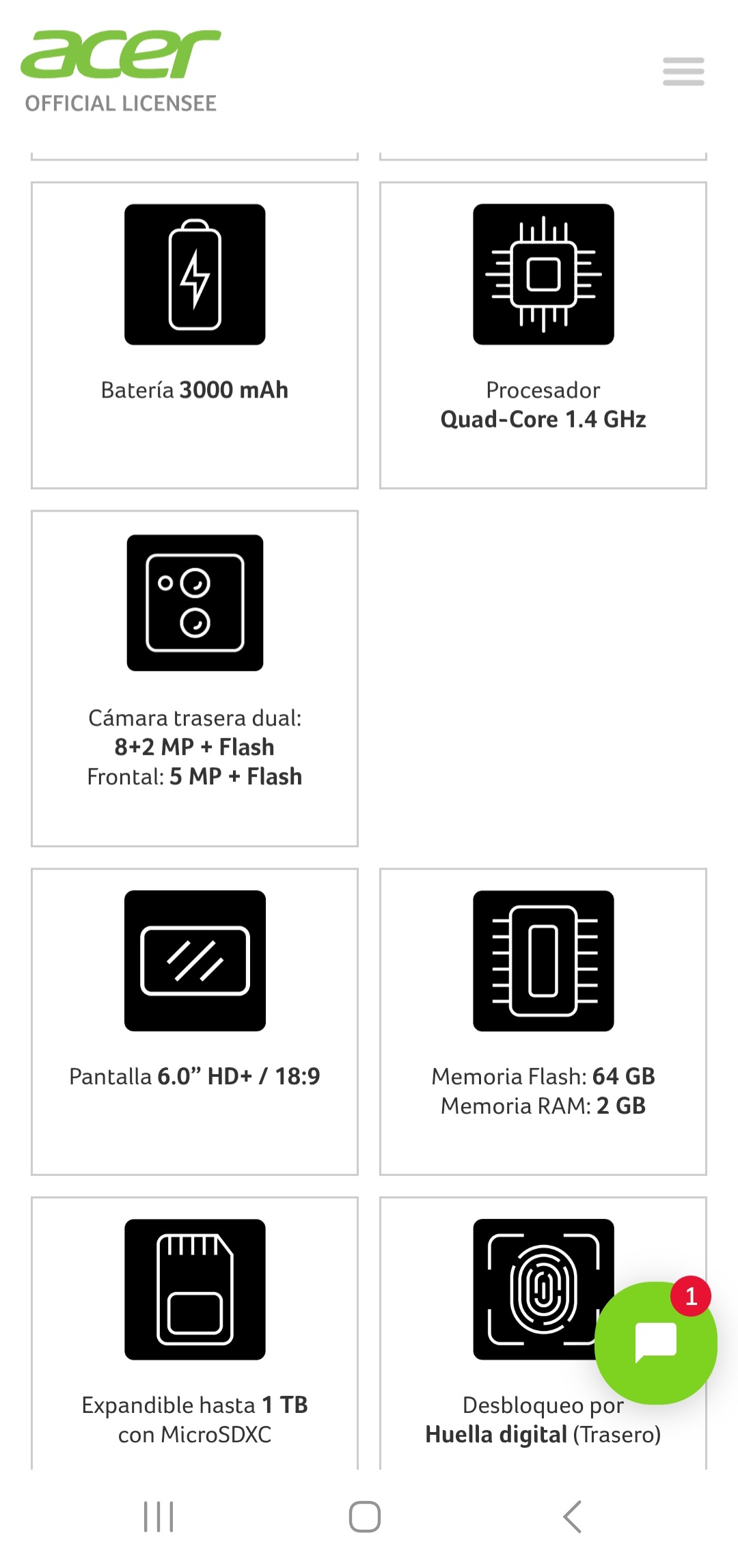 celulares y tabletas - Celular nuevo Acer modelo sospiro a60 L 3