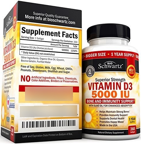 Salud y Equipamiento Médico - Vitamina D3 5000 Iu Bioschwartz 360 Capsulas huesos 3